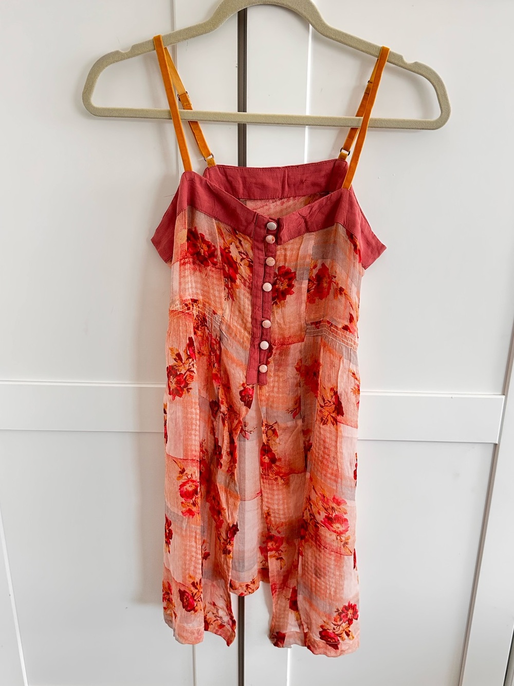 Anthropologie Sheer Floral Long Tank Dress Velvet Adjustable Straps